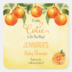 A Little Cutie Citrus Watercolor Baby Shower Square Sticker