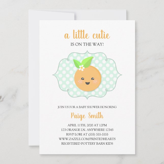 A Little Cutie Clementine Baby Shower - Orange Invitation (Front)