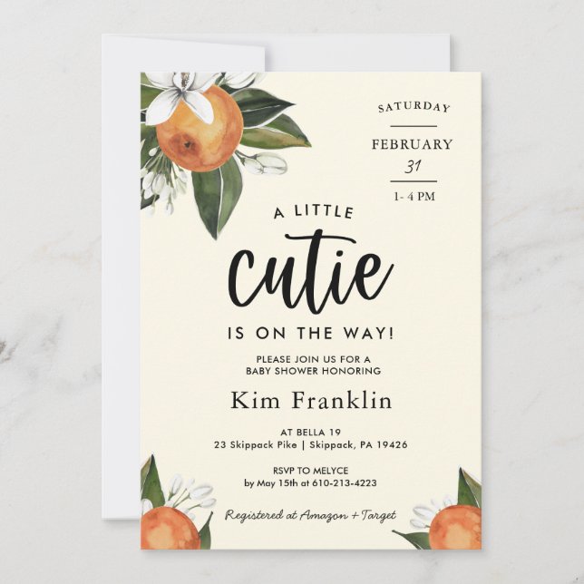 A Little Cutie Clementine Orange BABY SHOWER  Invi Invitation (Front)