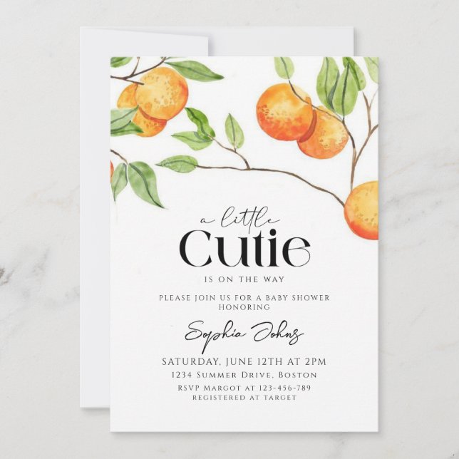 A Little Cutie Clementine Orange Baby Shower  Invitation (Front)