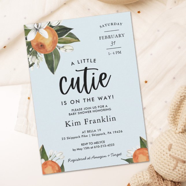 A Little Cutie Clementine Orange Boy BABY SHOWER Invitation (Creator Uploaded)