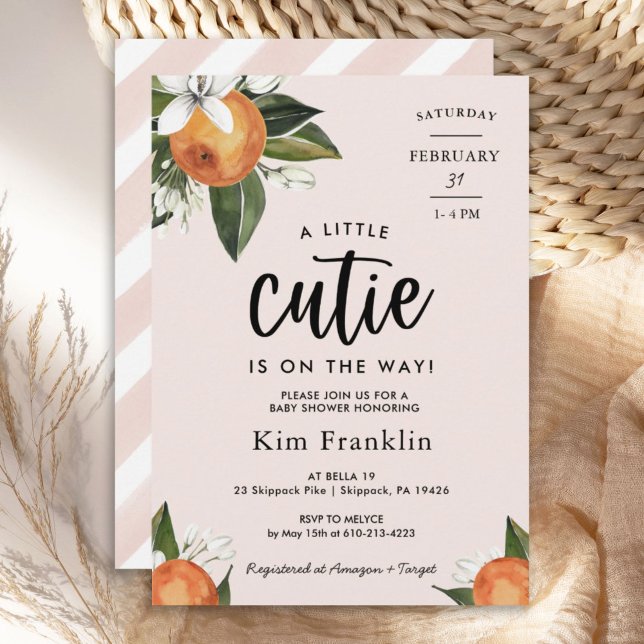 A Little Cutie Clementine Orange Girl BABY SHOWER Invitation (Creator Uploaded)