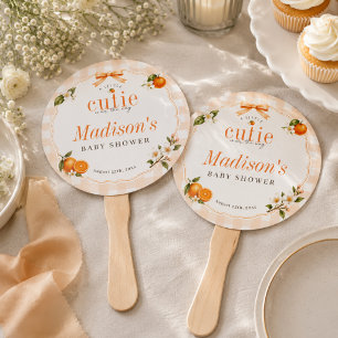 A Little Cutie Elegant Orange Gingham Baby Shower Hand Fan