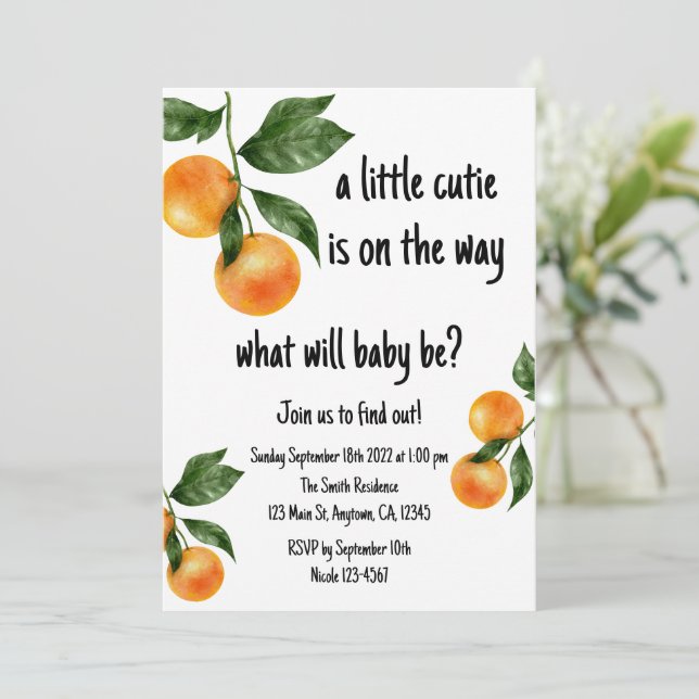 A Little Cutie Gender Reveal Invitation  (Standing Front)