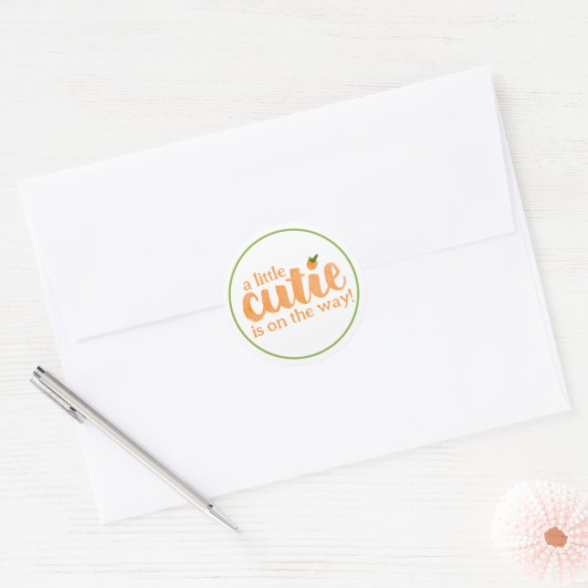A Little Cutie is on the Way Baby Shower Classic Round Sticker (Envelope)
