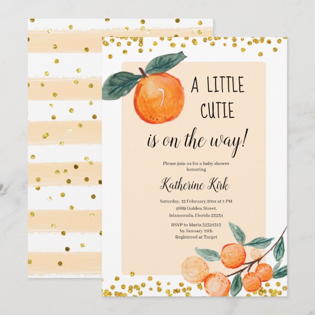 A Little Cutie is on the way Baby Shower Invitation (Front/Back)