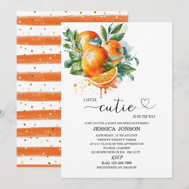 A little cutie is on the way baby shower  invitation (Front/Back)