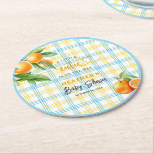 A Little Cutie is on the Way Blue Baby Shower Round Paper Coaster