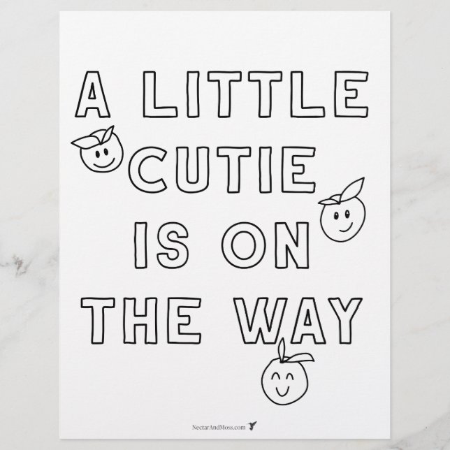 A Little Cutie is on the Way Budget Colouring Page (Front)