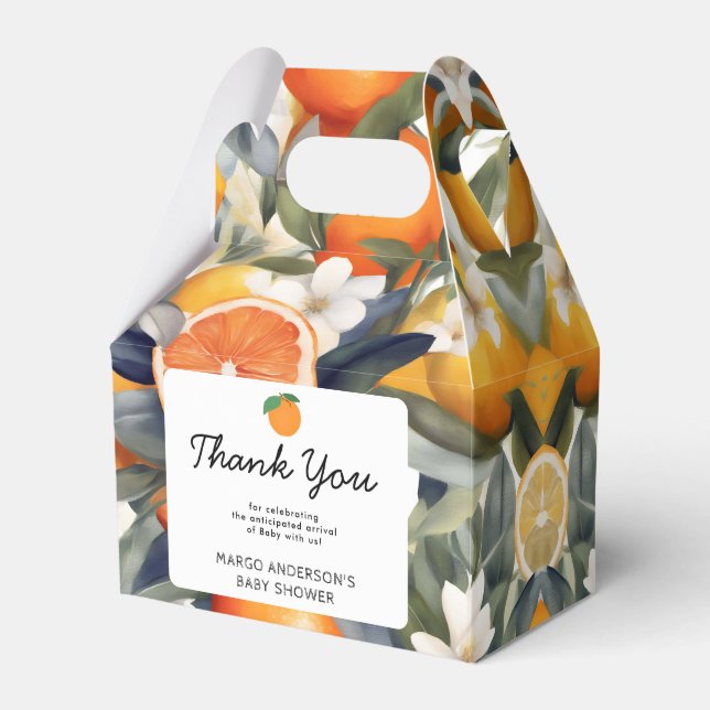 A Little Cutie is on the Way Citrus Baby Shower Favour Box (Front Side)