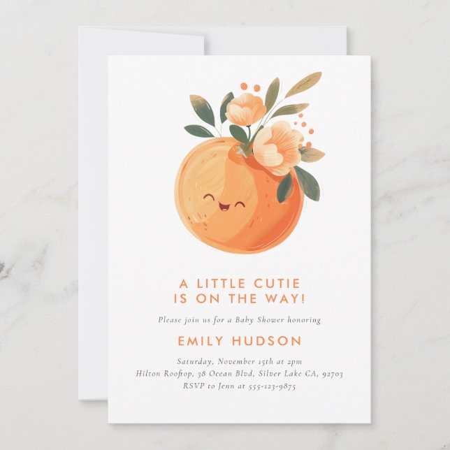 A Little Cutie Is On The Way Citrus Baby Shower Invitation (Front)