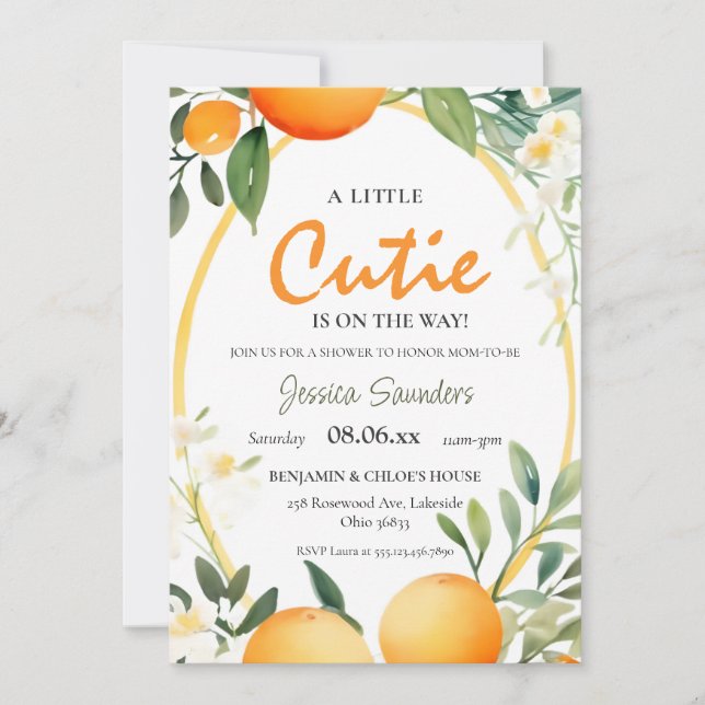 A Little Cutie Is On The Way Citrus Baby Shower Invitation (Front)
