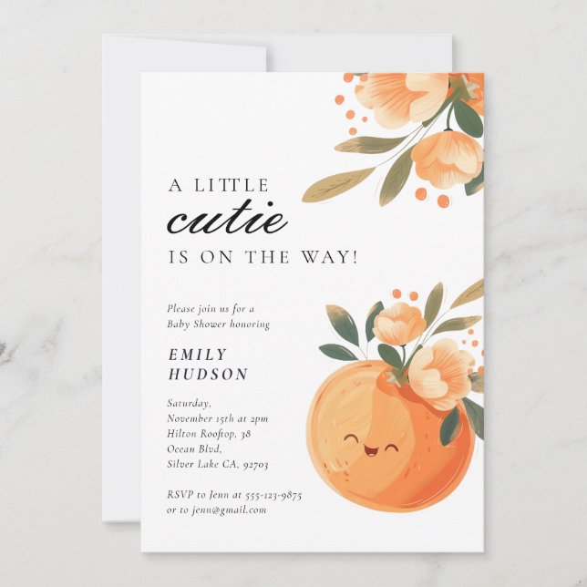 A Little Cutie Is On The Way Citrus Baby Shower Invitation (Front)