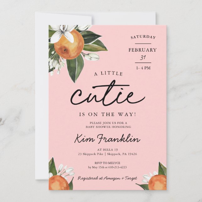 A Little Cutie is on the Way Clementine Orange Inv Invitation (Front)