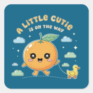 A Little Cutie is On The Way   Cute Orange Baby  Square Sticker