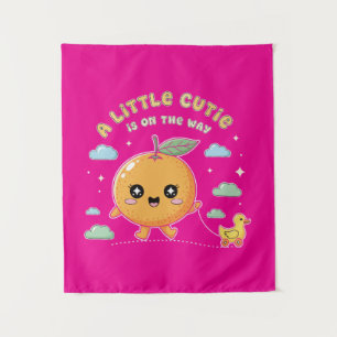 A Little Cutie is On The Way   Cute Orange Baby  Tapestry