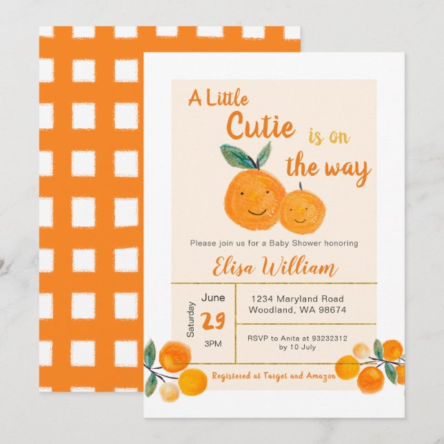 A little cutie is on the way invitation (Front/Back)