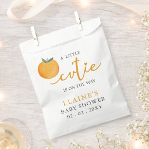 A Little Cutie Is On The Way Orange Baby Shower Favour Bags