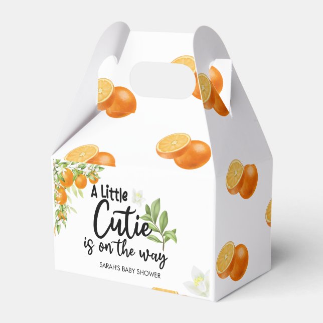 A Little Cutie is on the way Orange Baby Shower Favour Box (Front Side)