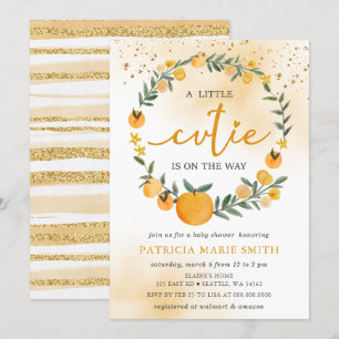 A Little Cutie Is On The Way Orange Baby Shower Invitation