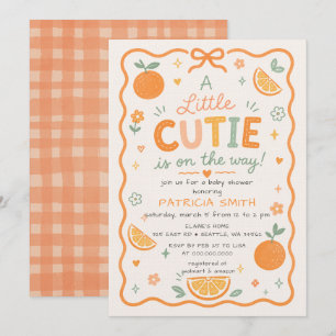 A Little Cutie Is On The Way Orange Baby Shower Invitation