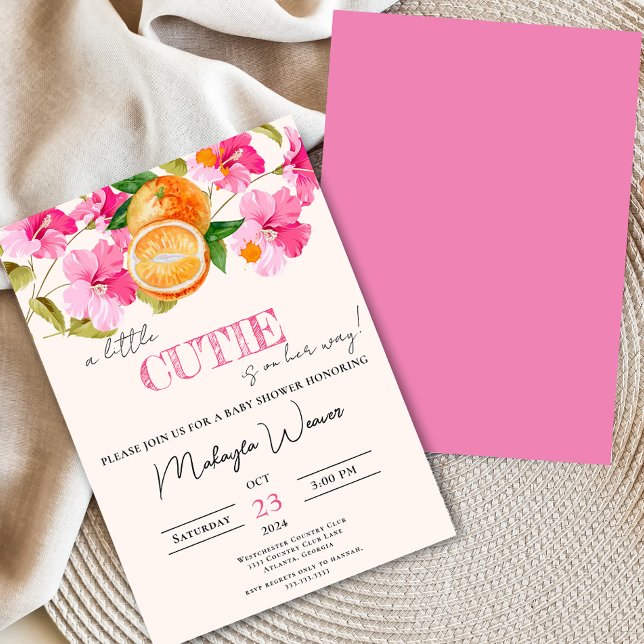 A Little Cutie is on the way orange Baby Shower Invitation (Creator Uploaded)