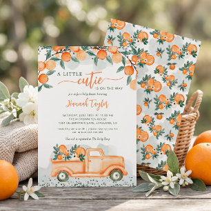 A Little Cutie is on the Way Orange Baby Shower  Invitation