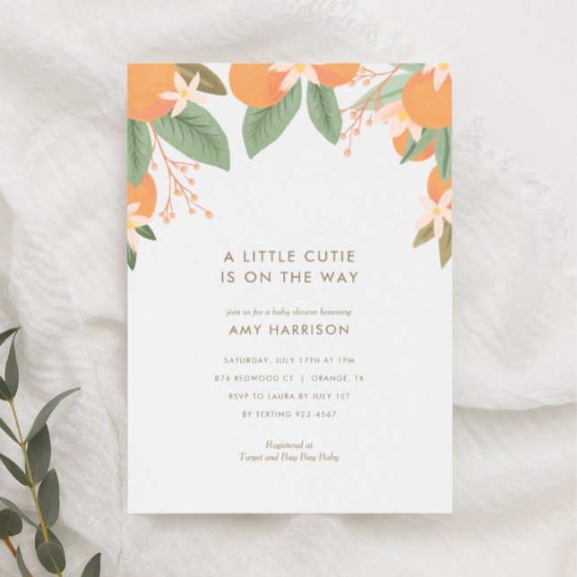 A Little Cutie is on the Way Orange Baby Shower Invitation (Creator Uploaded)