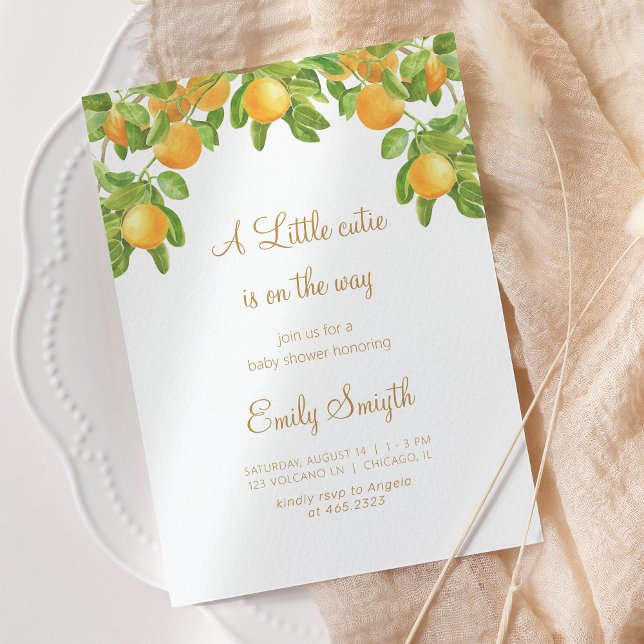 A Little Cutie is on the Way Orange Baby Shower Invitation (Creator Uploaded)