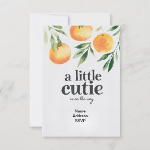 a little cutie is on the way orange baby shower invitation
