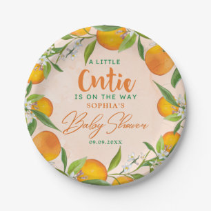 A Little Cutie Is On The Way Orange Baby Shower Paper Plate