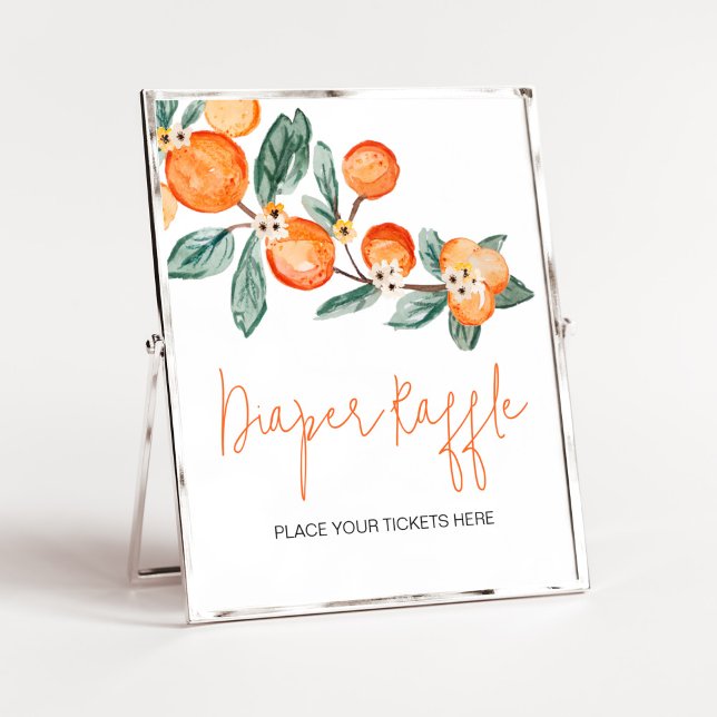 A Little Cutie is on the Way Orange Diaper Raffle Poster (Neutral Cutie is on the Way Baby Shower Diaper Raffle Sign)