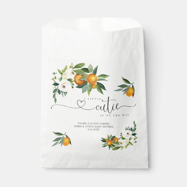 A Little Cutie is On The Way Orange Favour Bag (Front)