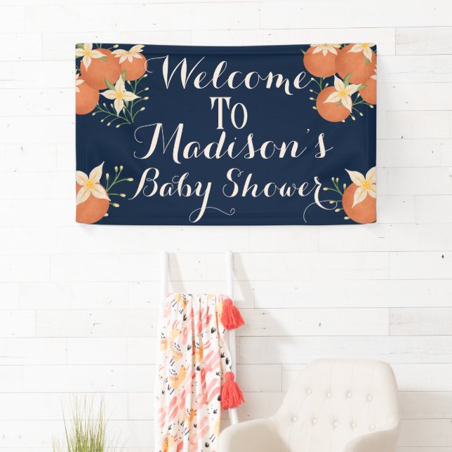A Little Cutie is On The Way-Orange, Navy Blue Banner (Insitu)