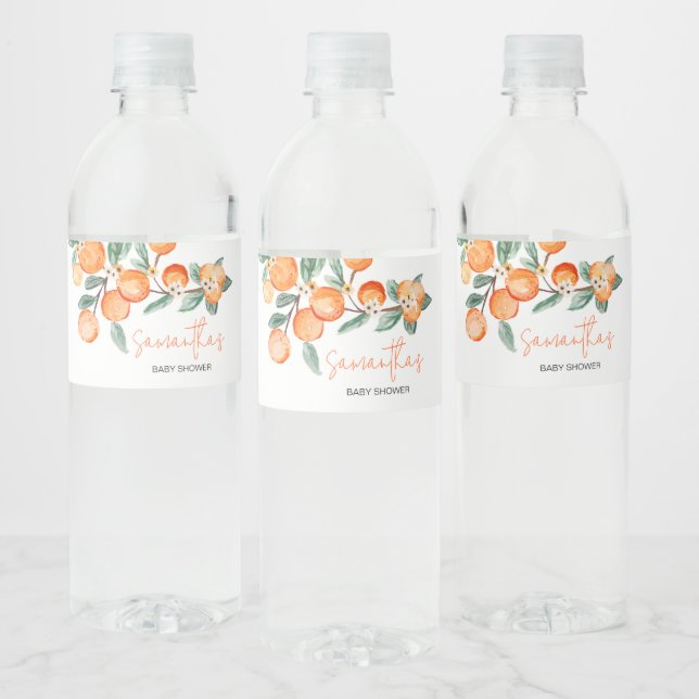 A Little Cutie is on the Way Orange  Water Bottle Label (Bottles)