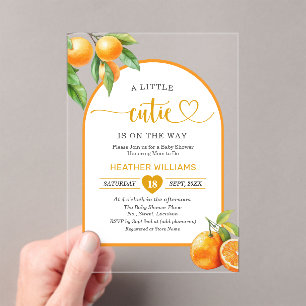 A Little Cutie is on the Way Oranges Baby Shower Acrylic Invitations