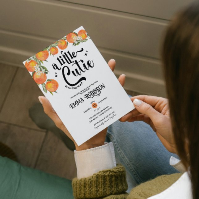 A Little Cutie Is on The Way Oranges Baby Shower  Invitation (A Little Cutie Is on The Way Oranges Baby Shower invite summer citrus lemon theme fresh for her mum)