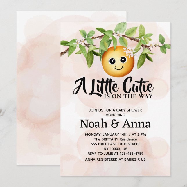 a little cutie is on the way simple baby shower invitation (Front/Back)
