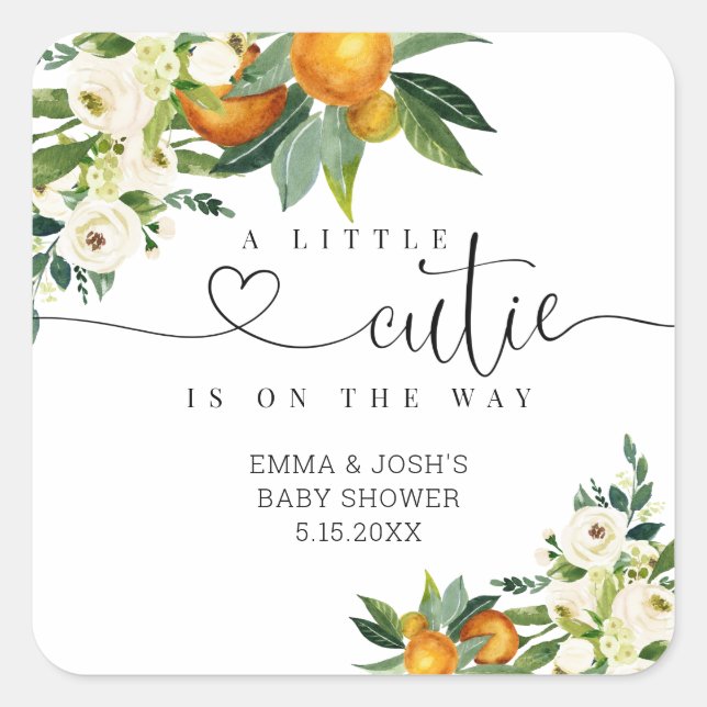 A Little Cutie Is On The Way Square Label  (Front)