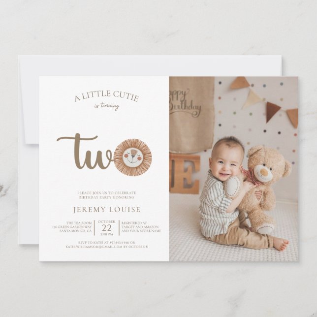 A Little Cutie Is Turning Two Boho Birthday  Invitation (Front)
