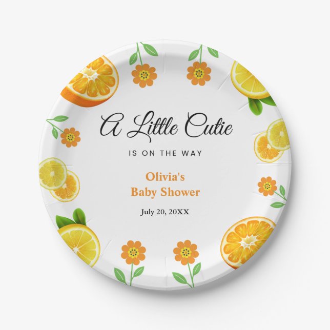 A Little Cutie Lemon Citrus Orange Baby Shower  Paper Plate (Front)