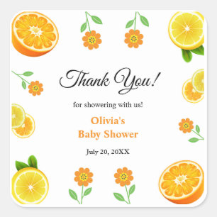 A Little Cutie Lemon Citrus Thank You Baby Shower  Square Sticker