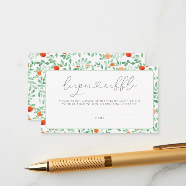 A Little Cutie Modern Baby Shower Diaper Raffle Enclosure Card (Front/Back In Situ)