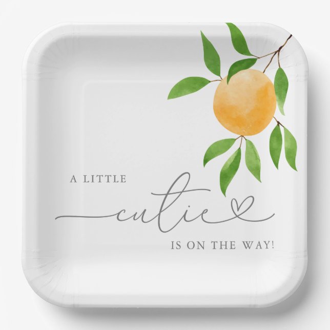 A Little Cutie Modern Baby Shower Paper Plate (Front)