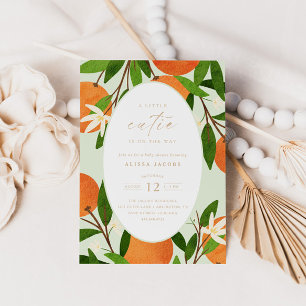 A Little Cutie   Modern Green Neutral Baby Shower Invitation