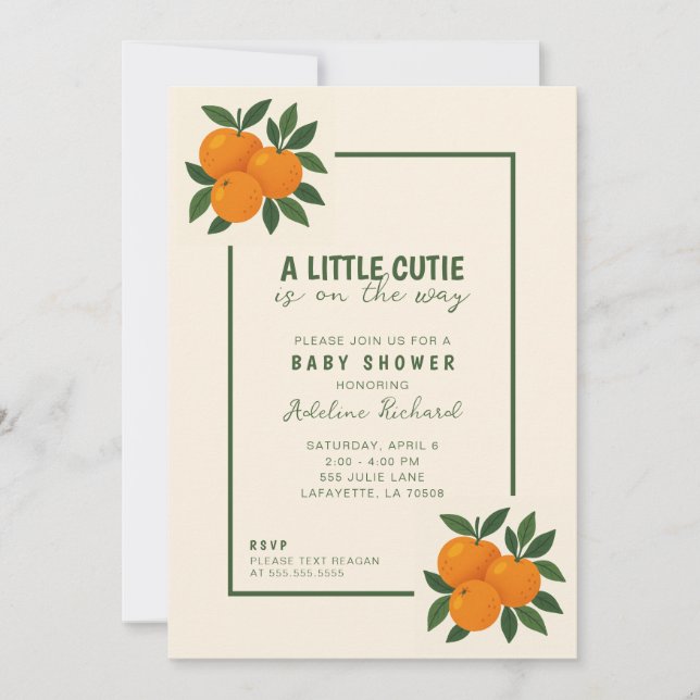 A Little Cutie On the Way Baby Shower Invitation (Front)