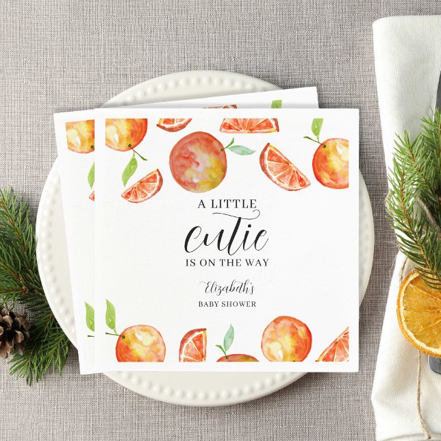 A Little Cutie on the Way Baby Shower Orange Napkin (Creator Uploaded)