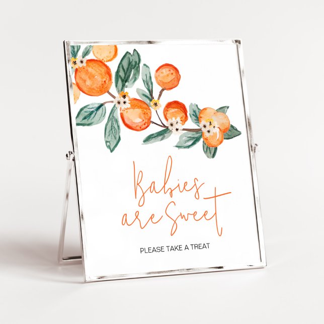 A Little Cutie on the Way Orange Babies are Sweet Poster (Neutral Cutie is on the Way Baby Shower Babies are Sweet Sign)