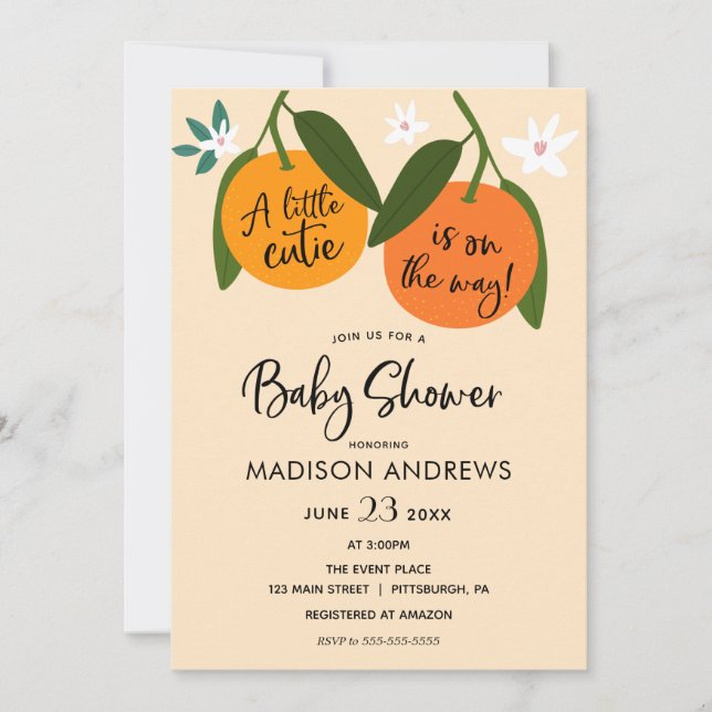 A Little Cutie Orange Baby Shower Invitation (Front)