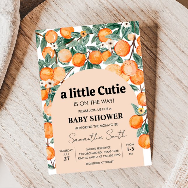 A Little Cutie Orange Baby Shower  Invitation (Gender Neutral Citrus Baby Shower Invitation)